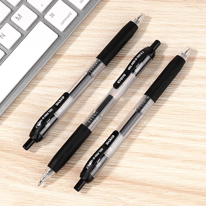 EYEYE G-103 Black Gel Pens 0.7mm, 10 Pack Retractable Medium Point Ballpoint Pen Quick Drying, Pen Fine Point Smooth Writing Pens for Office School Supplies