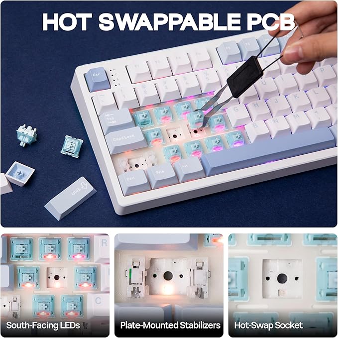 EPOMAKER TH108 Full Size Mechanical Keyboard, Wireless Gaming Keyboard, 8000mAh Battery, Creamy Gasket, 108 Keys, Hot Swap, Custom Driver, RGB Backlights (Blue&White, Creamy Jade Switch)