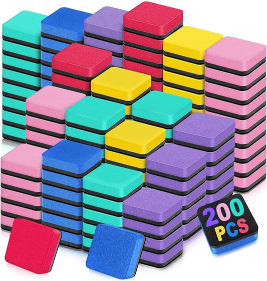 Cube Dry Erase Erasers, 200 Packs Mini Magnetic Whiteboard Dry Erasers in 6 Colors, Chalkboard Cleaner Wiper for Classroom, School, Home, and Office Supplies