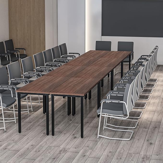 Bonzy Home Conference Tables 18ft Office Computer Desk for Meeting Room Study Writing Printer Table Meeting Seminar Table for 20 People Rustic Vintage Walnut 8PCS 220.4"x47.2"x29.5"