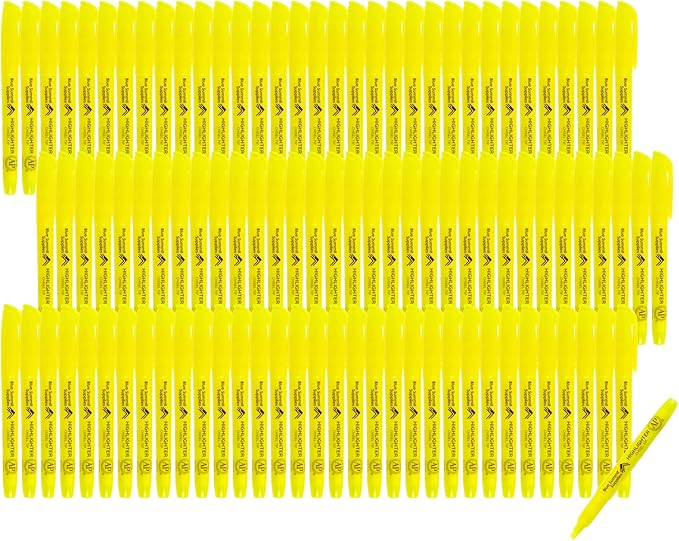 Blue Summit Supplies 100 Pack Chisel Tip Yellow Highlighters Bulk Classroom, Pocket Thin Highlighters Yellow Bulk for Adults and Kids Highlighting in Home, School, or Office, Quick Dry