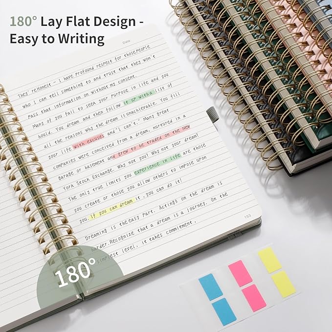 EMSHOI A5 College Ruled Spiral Notebook - 300 Numbered Pages, PU Hardcover Leather Journal with 100 GSM Thick Lined Paper for Work, Writing, Note-Taking, 5.7”x8.22” Portable Size, Gray Blue