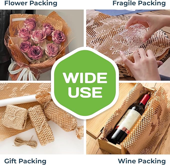 HexcelWrap Mini - Honeycomb Packing Paper, Eco-Friendly, Sustainable Paper Bubble Wrap for Shipping & Moving, Cushioned Packing Material in Dispenser - White, Pallet of 40, 12" x 750'