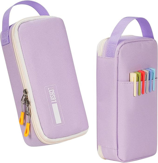 ECHSRT Big Pencil Case, Aesthetic Portable Zipper Pencil Bag with Hidden Pocket, Special Pouch for Men Women Adults, Stationery Organizer Pen Cases for Office Travel, Light Purple
