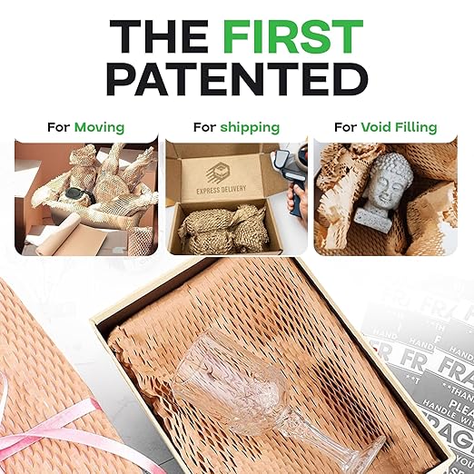 IDL Packaging Original HexcelWrap Honeycomb Packing Kraft Paper 15.25" x 1400' Roll in Self-Dispensed Box, Brown - The First Patented Interlocking Slit Paper Design for Shipping