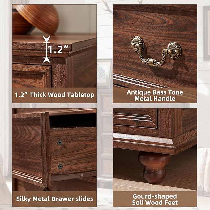 Farmhouse 5 Drawer Dresser Set of 2 for Bedroom, 45" Tall Rustic Chests of Drawers w/ 4 Solid Wood Feet, Mid Century Vintage Wooden Closet Storage Dressers Organizer for Living Room, Brown