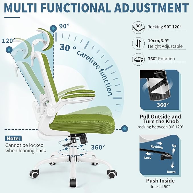 FelixKing Ergonomic Office Chair, Adjustable Lumbar Support, Swivel Chair with HighBack and Armrest, Adjustable Height Gaming Chair, Avocado Green