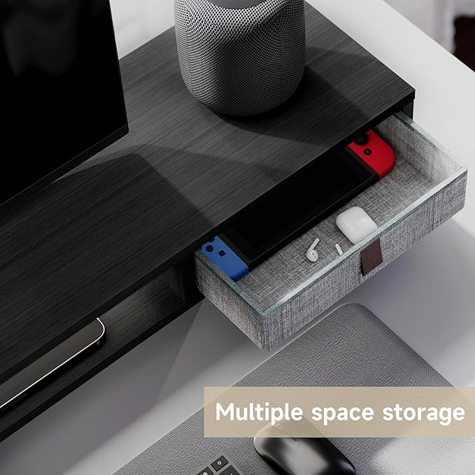 Fenge Dual Monitor Stand with 2 Drawers, 42.5 Inches Large Computer Riser for Desk, Adjustable Height Desk Shelf with Storage for Laptop, PC, TV, Printer