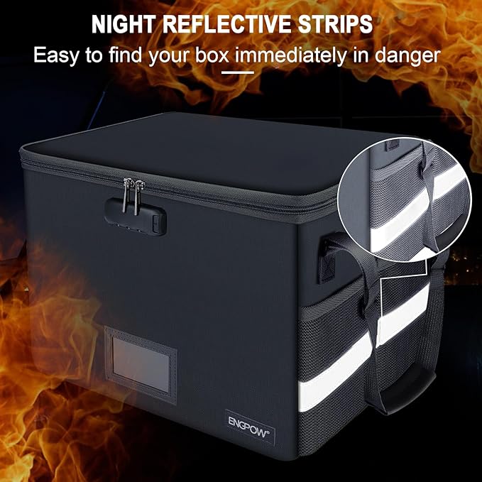 ENGPOW File Box with Lock, Fireproof Document Box with Pockets, Collapsible File Organizer Filing Storage Cabinet with Handle, Portable Home Office Safe for Hanging Letter/Legal Folders,Gray,2 Pack