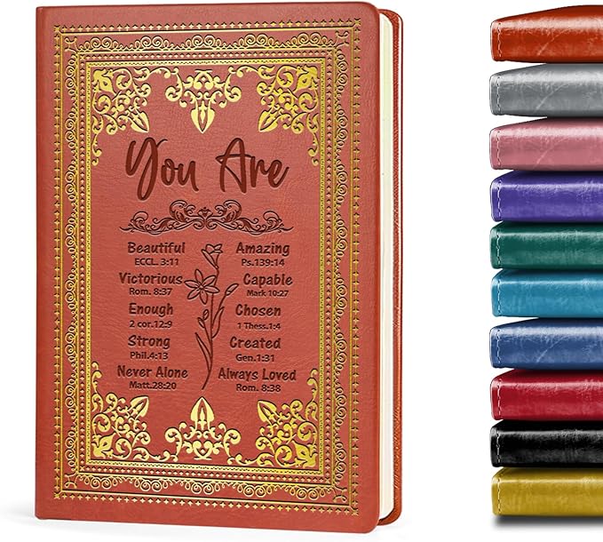 Brown A5 Lined Leather Journal Notebook,Inspirational Christian Gifts Hardcover Executive Notebooks for Men Women,200 Pages 100 Gsm Thick Ruled Paper Daily Diary for School,Family ,Friends,Work (You Beautiful Brown)