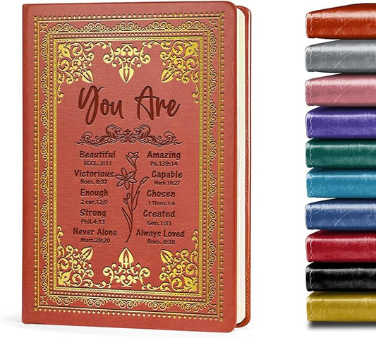 Brown A5 Lined Leather Journal Notebook,Inspirational Christian Gifts Hardcover Executive Notebooks for Men Women,200 Pages 100 Gsm Thick Ruled Paper Daily Diary for School,Family ,Friends,Work (You Beautiful Brown)