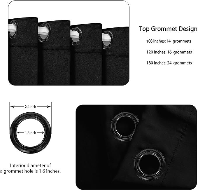 BONZER Extra Wide Room Divider Curtain Total Privacy Wall Noise Reducing Blackout Curtains for Patio Sliding Glass Door, 108L x 108W Inch (9L x 9W ft), 1 Panel, Black