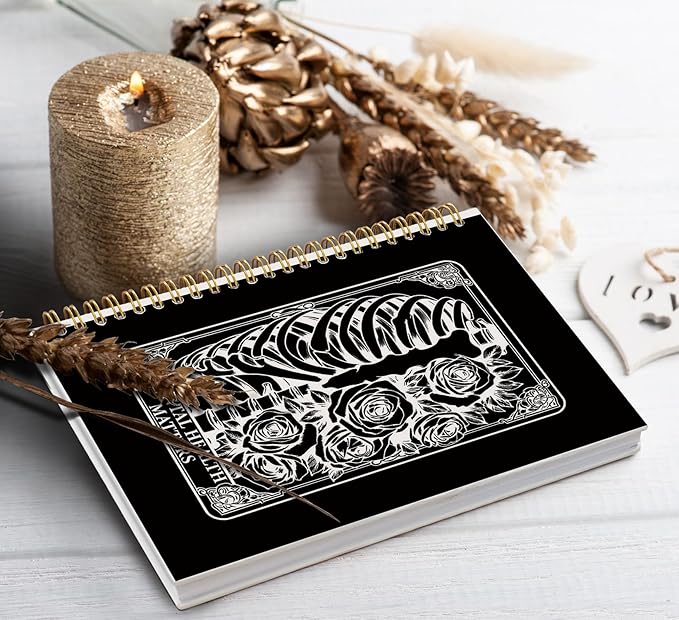 Black Tarot Gothic Spiral Notebook journal,Mental Health journal,Skull Hardcover Spiral Notebook Supplies for Teen Girls Women,Gothic Gifts for Women
