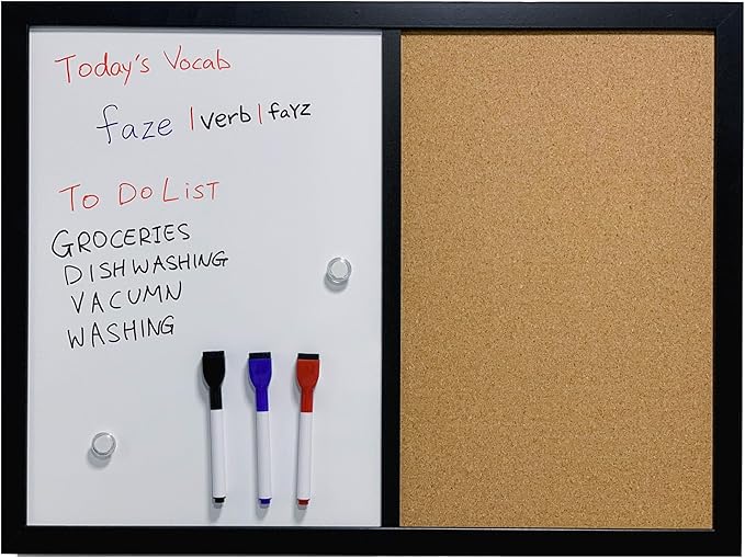 Combination Board Magnetic Dry Erase Board & Corkboard,24''x18'' Combo Board, Black Frame