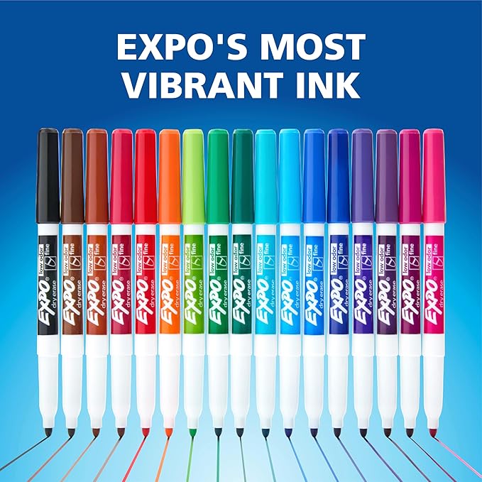 EXPO Dry Erase Markers, Low Odor Ink, Blue, Fine Tip, 12 Count