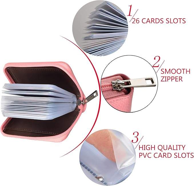 Easyoulife Genuine Leather Credit Card Holder Zipper Wallet With 26 Card Slots