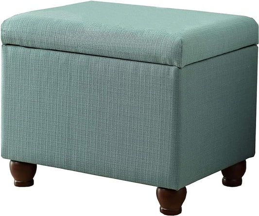 Home Decor | Upholstered MediumRectangular Storage Ottoman | Hinged Lid Ottoman with Storage for Living Room & Bedroom, Aqua Linen