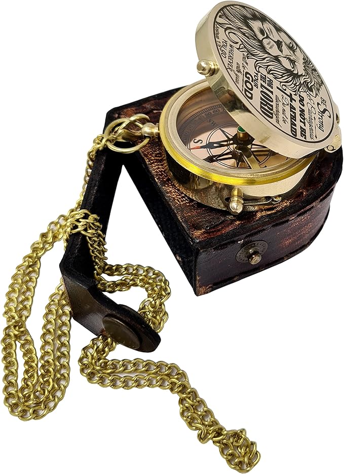 Brass Compass Engraved with Religious Scripture Verse - Ideal Gift for Son, Grandson, Daughter - Perfect for Baptism, Communion, Church and Graduation Day Present