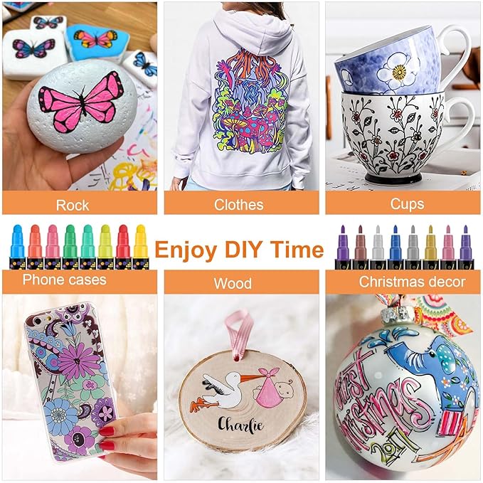 Betem 60 Colors Dual Tip Acrylic Paint Pens Markers, Premium Acrylic Paint Pens for Wood, Canvas, Stone, Rock Painting, Glass, Ceramic Surfaces, DIY Crafts Making Art Supplies