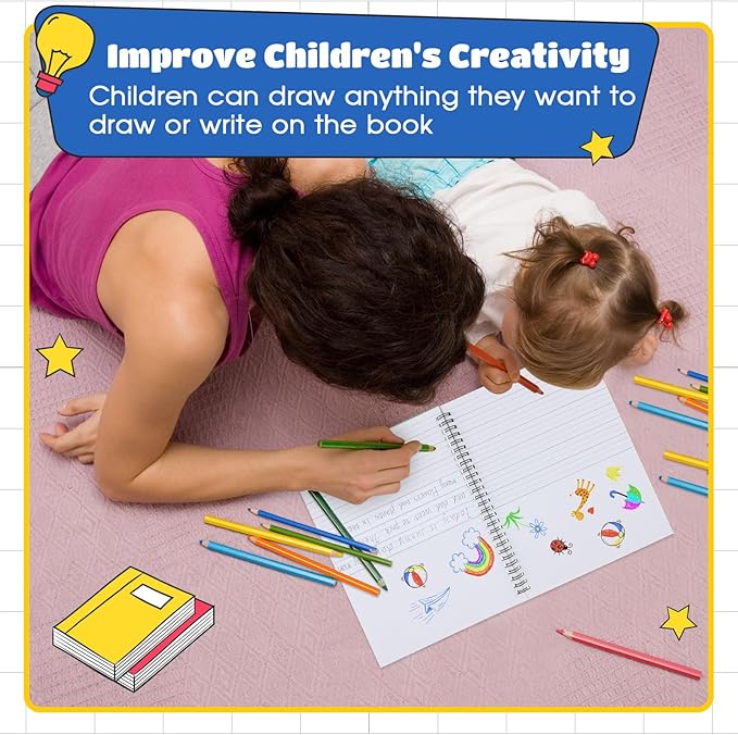 Henoyso 10 Pcs 100/50 Sheets Primary Composition Notebook K-2 Bulk Spiral Primary Journal Drawing Handwriting Practice for Kids Kindergarten 1st 2nd Back to School Supplies (Bright Color,100 Sheets)