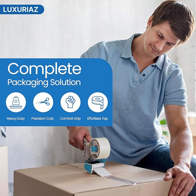 Heavy Duty Packing Tape with Dispenser - 1.88 Inch x 65 Yards, 6-Pack Clear Packaging Tapes, Durable Tape Dispenser for Secure Sealing, Ideal for Moving and Shipping