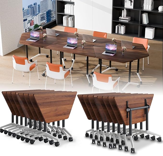 Conference Table, Folding Conference Desk Modern White, Seminar Table with Wheels, 2-10 People for Office, Meeting Break Room (8, 1915TXH, 47IN)