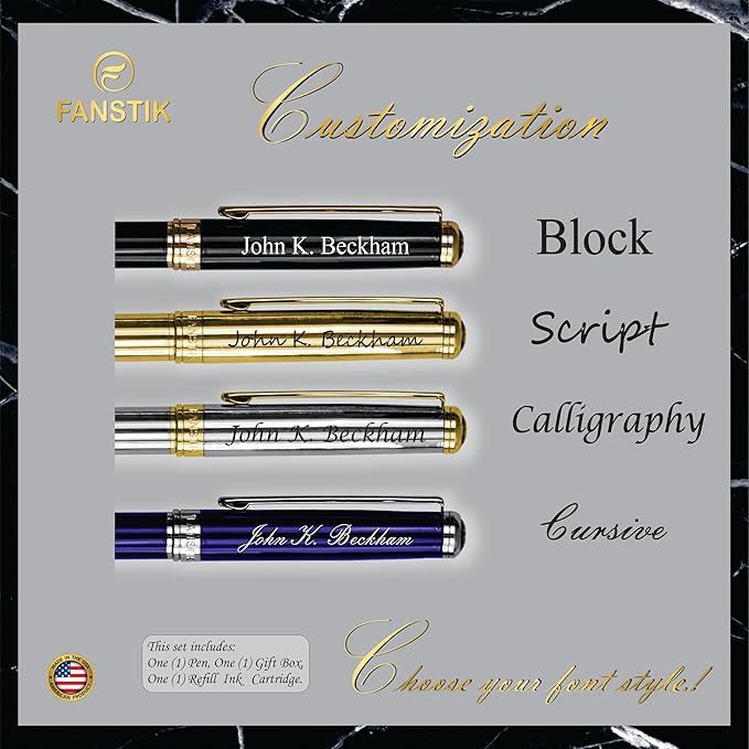Customized Silver&Gold Luxury ballpoint pen (Made In USA) fancy gift set for women, Real 24K Gold Plating, Professional executive pen gift set for men (Lux Custom-BallPoint Silver-Gold)
