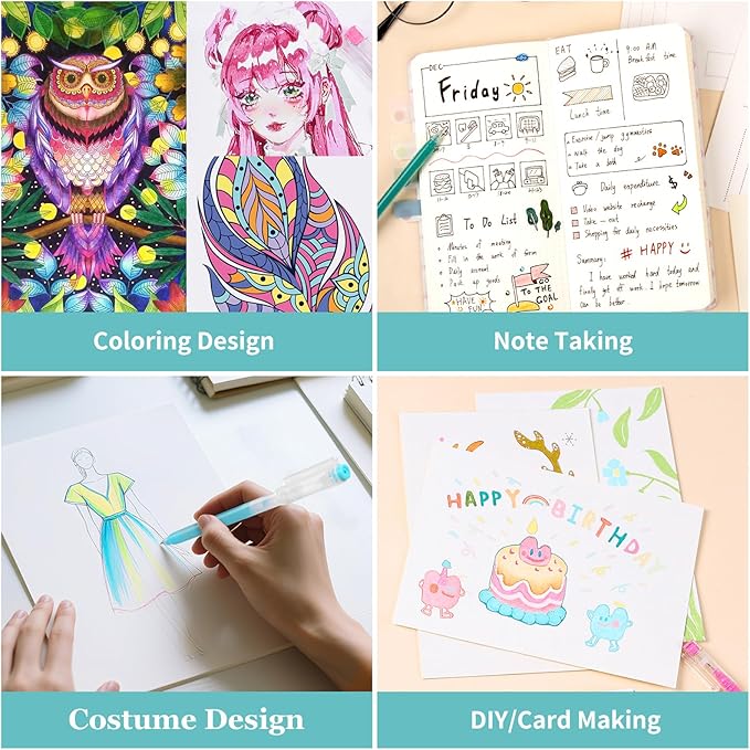 Gel Pens For Coloring, 36 Pack Colored Pens for Black Paper & White Paper, 0.6MM Fine Point Pen for Coloring, Writing, Drawing, Journaling, Note Taking, School, Office, Home