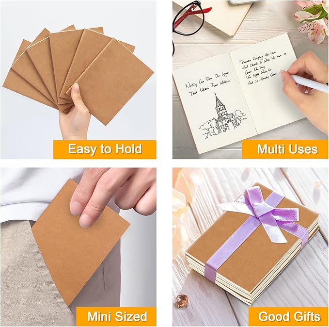 feela 170 Pack Blank Kraft Notebooks, Unlined Sketchbook Mini Cute Note Pad for Drawing Writing, Journal Bulk For Kids Students Office School Supplies, A6, 48 Pages, 4.25” X 5.5”, Brown