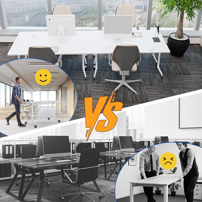 Conference Table, Folding Conference Desk Modern White, Seminar Table with Wheels, 2-10 People for Office, Meeting Break Room (6, 1915, 55IN)