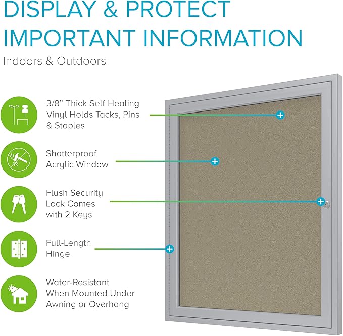 Ghent 36"x24" 1-Door Outdoor Enclosed Vinyl Bulletin Board, Shatter Resistant, with Lock, Satin Aluminum Frame - Caramel, Made in the USA (PA13624VX-181)