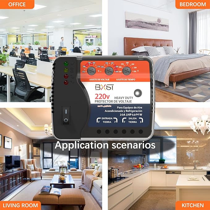 BXST Wiring Voltage and Brownout Surge Protector for Refrigerator TV 4400W Appliance AIR Conditioning Inverter Mini Split Adjustable Over/Under and Delay Time Voltage 20A 220V 140J