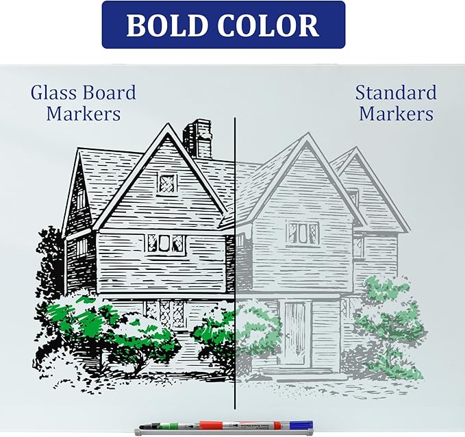 Comix Glass Board Dry Erase Markers, Low Odor Whiteboard Markers, Bullet Tip, 4 Assorted Colors, 12 Pack