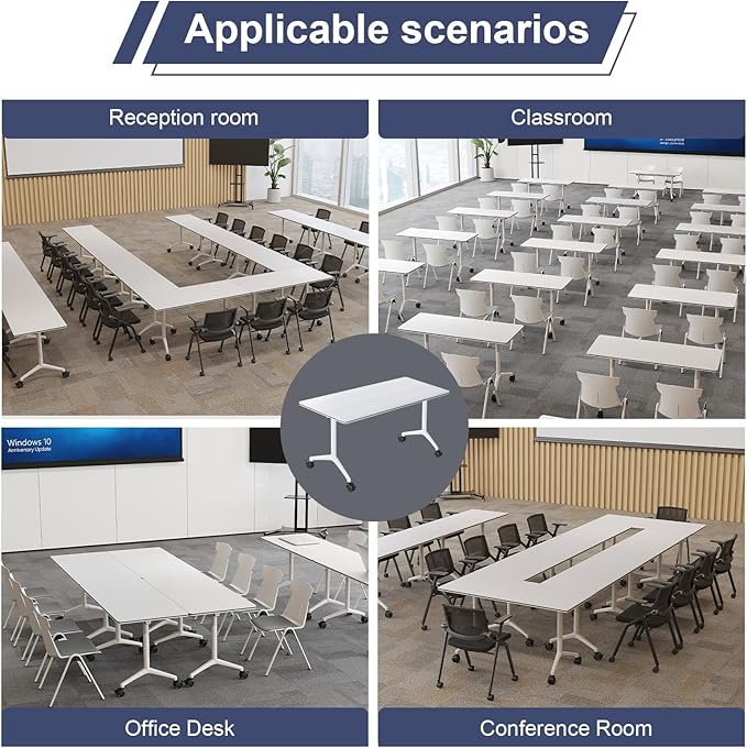 Conference Table,Folding Conference Room Tables Portable Rolling Conference Training Table with Silent Wheels,Mobile Meetings Flip Top Tables for Offices Classrooms Meeting Room (4Pack 47.2in)