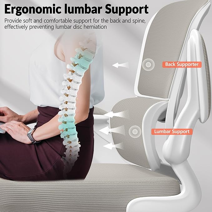 Home Office Desk Chair, Ergonomic Office Chair with Lumbar Support and Adjustable Armrests, Rocking Office Chair, Breathable Mesh Mid Back Computer Chair, Modern Comfy Desk Chair