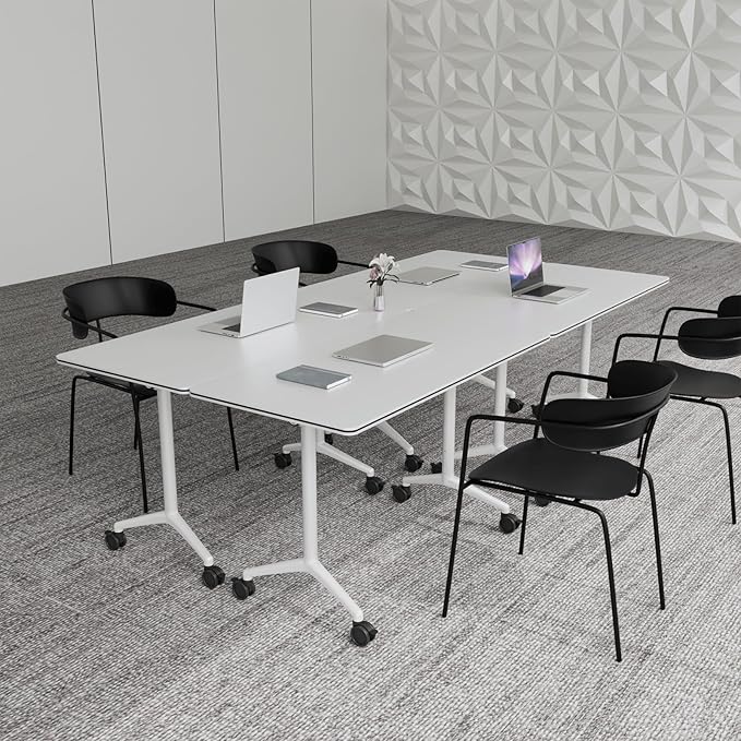 Conference Table,Folding Conference Room Tables Portable Rolling Conference Training Table with Silent Wheels,Mobile Meetings Flip Top Tables for Offices Classrooms Meeting Room (4Pack 47.2in)