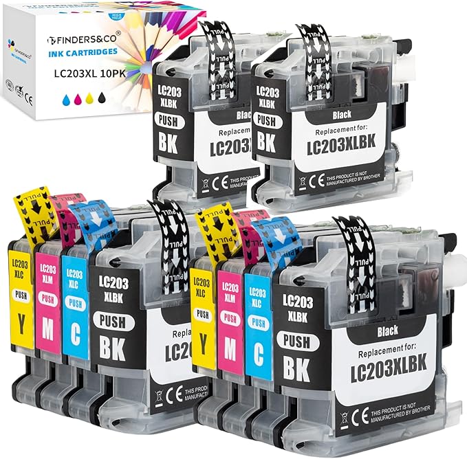 F FINDERS&CO LC203 Ink Cartridges for LC201 LC201XL LC203XL Ink to Work with MFC-J460DW MFC-J480DW MFC-J485DW MFC-J680DW MFC-J885DW Printer (4BK 2C 2M 2Y, 10 Pack)
