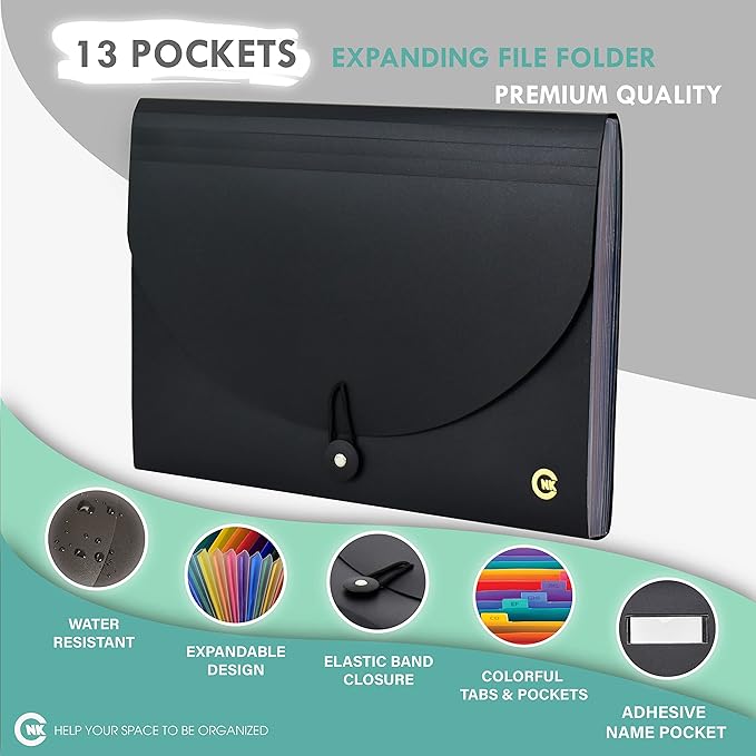 CNK File Folders Organizer with 13 Pockets Accordion Expanding Folder For Documents Receipt Document Paper Pocket Filing Products Accordian Important expandable holder files alphabetical Labels Letter