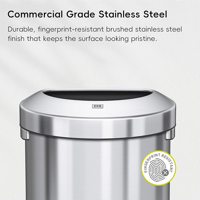 EKO Urban 21 Gallon Semi-Round Open Top Waste Bin, Stainless Steel Half Round Commercial Trash Can for Indoor and Outdoor, Extra Large Metal Garbage Bin for Home, Office, Restaurant, Restroom, 80L