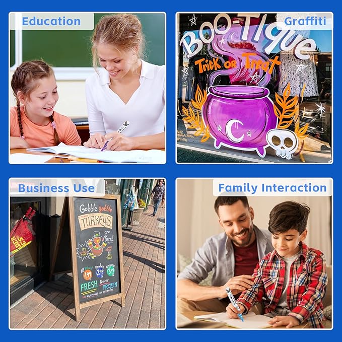 Chalk Markers for Blackboard 8 Metallic Colors, 6mm Reversible Bullet & Chisel Tips, Chalk Pens Wet & Dry Erasable Markers for Whiteboard, Chalkboard, Calendar, Windows, Glass, Signs