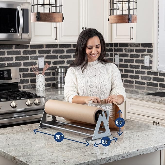 DIY Crew 18 Inch Paper Roll Dispenser and Cutter - Heavy-Duty Wall Mountable, Non Slip Tabletop - Kraft, Freezer, Butcher Paper - Up to 1000ft Rolls