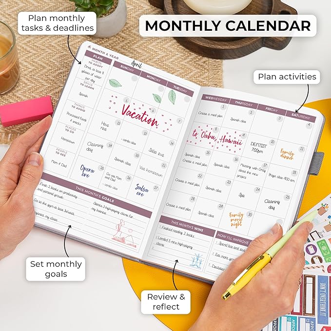 Clever Fox Planner 2nd Edition – Colorful Weekly & Monthly Goal Planner, Time Management & Productivity Organizer, Undated, A5 (Silver Black)
