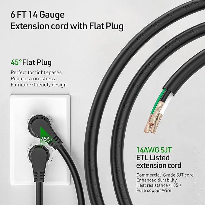 CRST 8 Outlet Metal Heavy Duty Power Strip, 2100 Joules Mountable Surge Protector Power Strip, Slim Power Bar with 6ft 14AWG Cord, ETL Listed