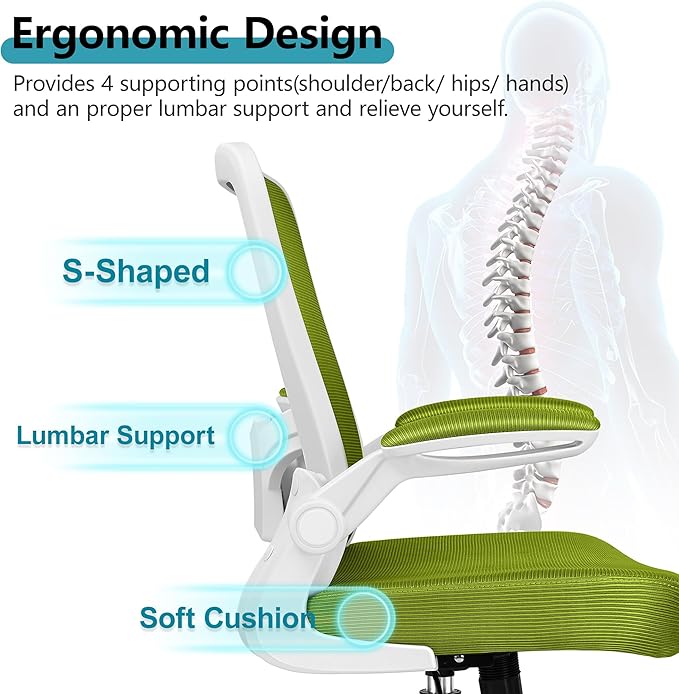 FelixKing Office Chair, Ergonomic Desk Chair Breathable Mesh Chairs with Adjustable High Back Lumbar Support Flip-up Armrests, Executive Swivel Comfy Task Computer Chairs for Home Office Avocado Green