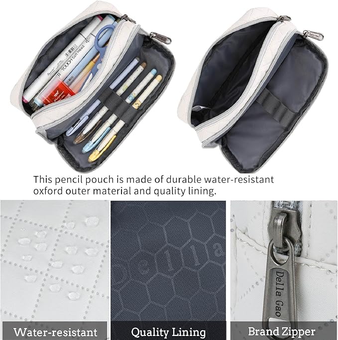 Della Gao Small Pencil Case Large Capacity Pencil Pouch Marker Pen Bag Coin Pouch Office Stationery Organizer (Beige-02RH)