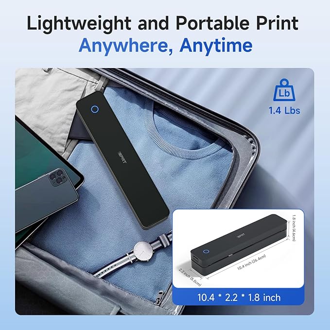 iDPRT Portable Printer Wireless for Travel - 203DPI Bluetooth Mobile Printer Support for 8.5"x11" US Letter, Inkless Compatible with iOS, Android, Laptop for Office, Car and Home, School