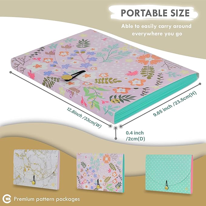 CNK File Folders Organizer with 13 Pockets Accordion Expanding Folder For Documents Receipt Document Paper Pocket Filing Products Accordian Important expandable holder files alphabetical Labels Letter