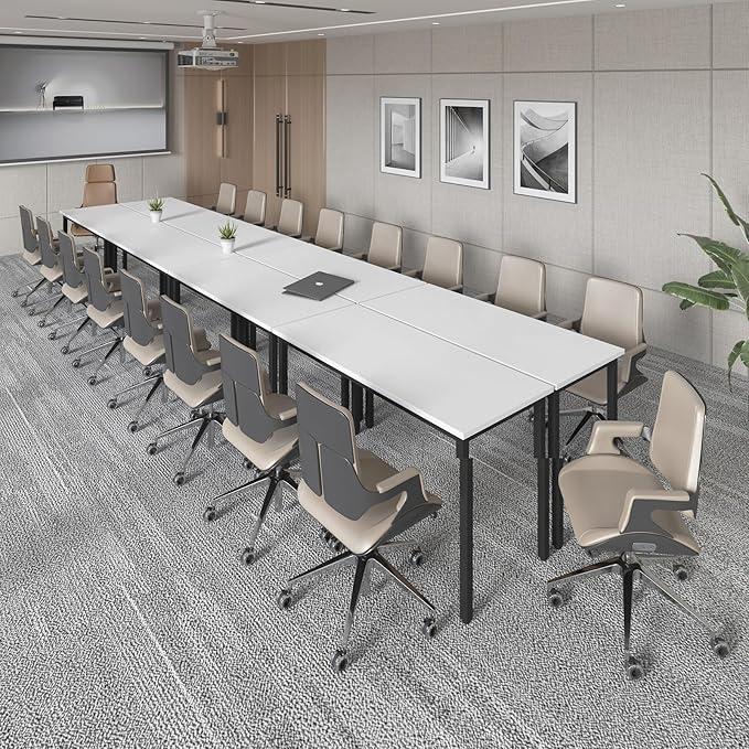 Bonzy Home Conference Tables 16ft Office Computer Desk for Meeting Room Study Writing Printer Table Meeting Seminar Table for 20 People Rustic Vintage 8PCS 188.8"x47.2"x29.5", White