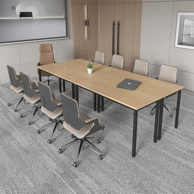 Bonzy Home Conference Tables 9ft Office Computer Desk for Meeting Room Study Writing Printer Podcast Table Save Space Design for 10 People Rustic Vintage Natural 4PCS 110.2"x47.2"x29.5"