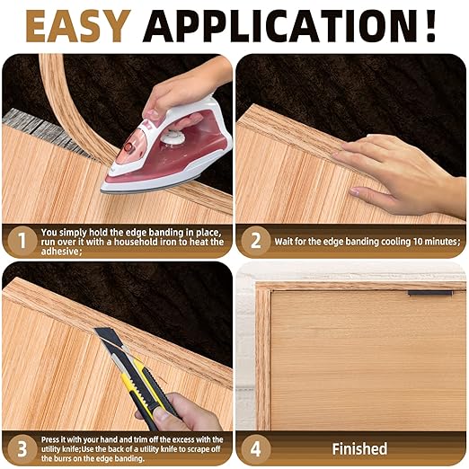 GSCIT Club Oak Wood Veneer, 12 inch x 50ft Wood Red Oak Edge Banding Pre-glued Flexible, Veneer Tape Banding for Cabinet Repair Furniture Restoration